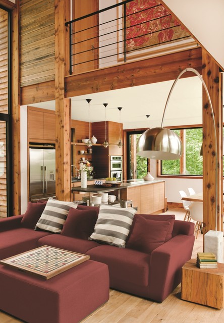 Earthy & Understated Living Room Wood Beams modern-wohnbereich