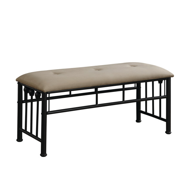 Upholstered Bench with Metal Frame, Brown and Dark Bronze Traditional Upholstered Benches