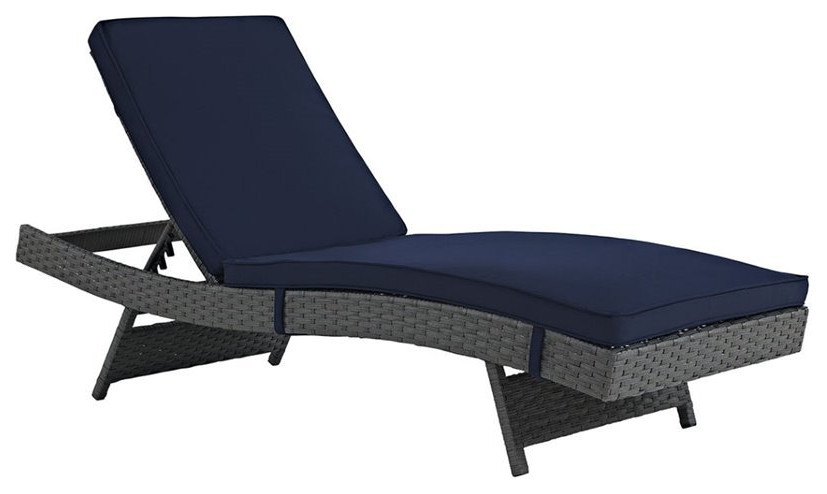 Modway Sojourn Aluminum Rattan Fabric Patio Chaise in Canvas/Navy