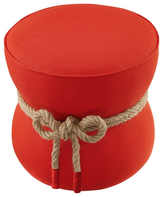 Erin Atomic Red Nautical Rope Upholstered Fabric Ottoman - Beach Style ...