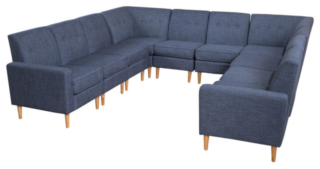 Gdf Studio 10 Piece Samuel U Shaped Sectional Sofa Set Dark Blue