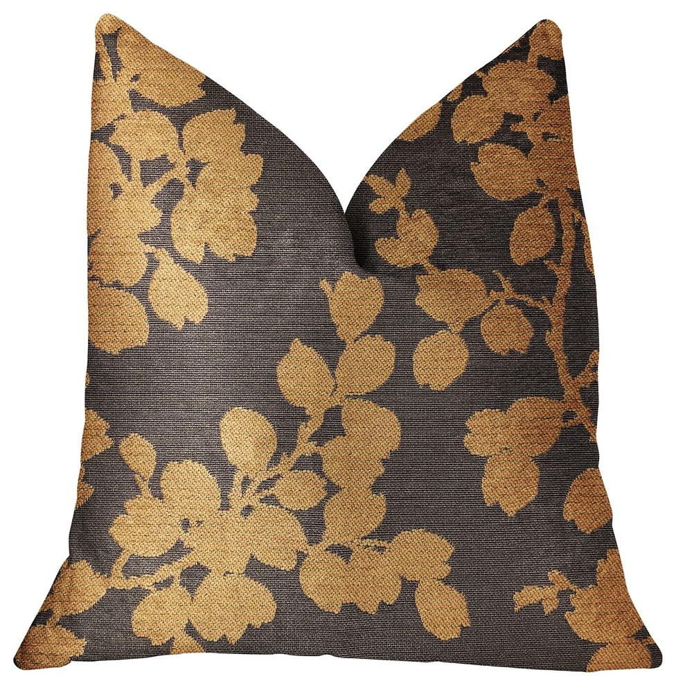 View of Whispering Willow Gold and Gray Luxury Throw Pillow, 20