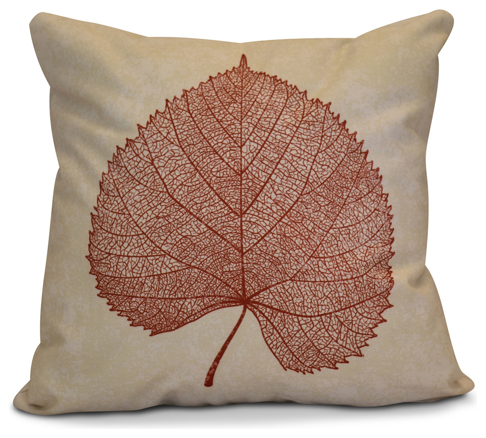 Leaf Study Floral Print Pillow, Red, 18"x18"