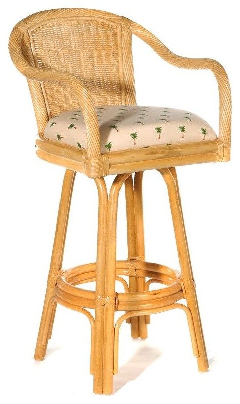 Indoor Swivel Rattan & Wicker 30 in. Bar Stool in Natural Finish (Canvas Camel)