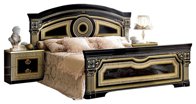 aida italian 3-piece bedroom set, black and gold, queen