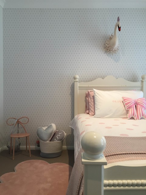 Pink And White Girls Bedroom Geometric Wallpaper
