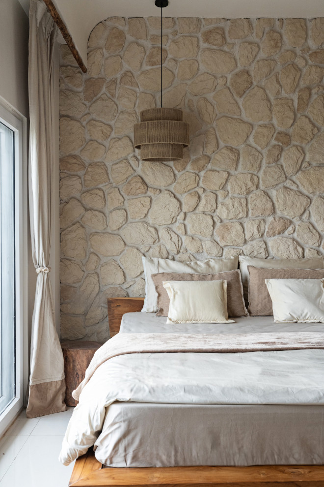 Design ideas for a tropical bedroom in Hyderabad.