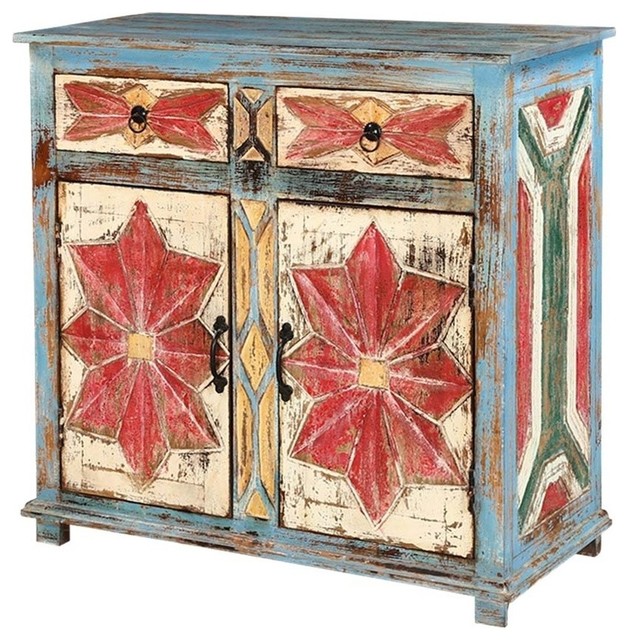 Finley Distressed Blue Mango Wood 2 Door 2 Drawer Buffet Cabinet