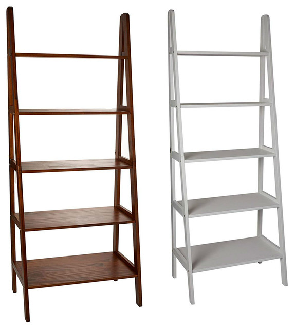 5 Shelf Ladder Bookcase Flash S 51, 72 5 Shelf Corner Ladder Bookcase Brown Flora Home