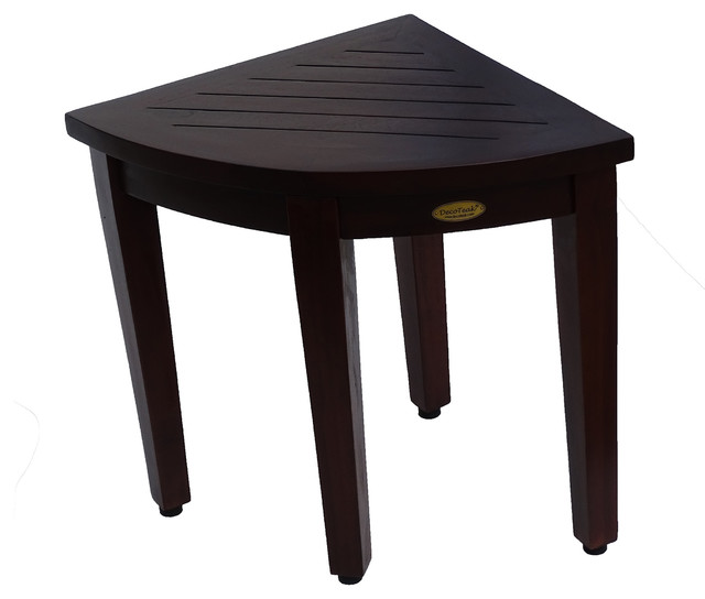 DecoTeak Oasis Teak Corner Shower Stool, Corner Shelf Transitional Shower Benches & Seats