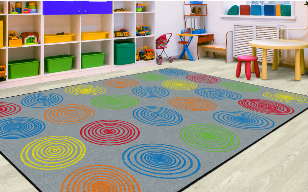 Flagship Carpets VA41344A 7'6"X12' Circles Grey & Multi Educational