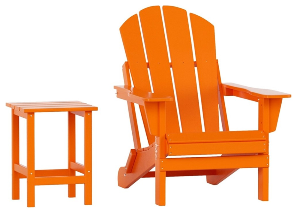 Paradise 2Piece Set Classic Folding Adirondack Chair with Outdoor Side Table Contemporary