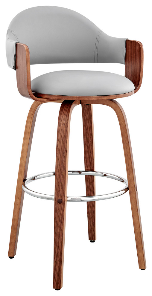 Daxton Faux Leather and Wood Bar Stool, 30" Midcentury Bar Stools