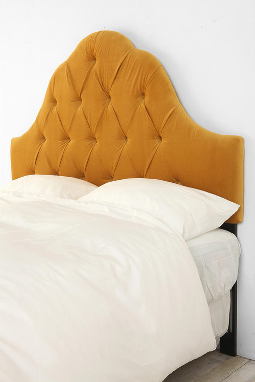 Velvet Tufted Headboard, Antique Gold