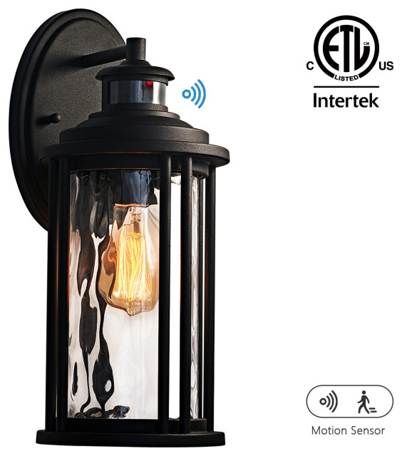 Motini Black Outdoor Wall Sconce With Motion Sensor Water Glass Shade Transitional Lights And Sconces By Bld Leading Design Houzz Motini Black Outdoor Wall Sconce With, Outdoor Light Sconce Motion Sensor