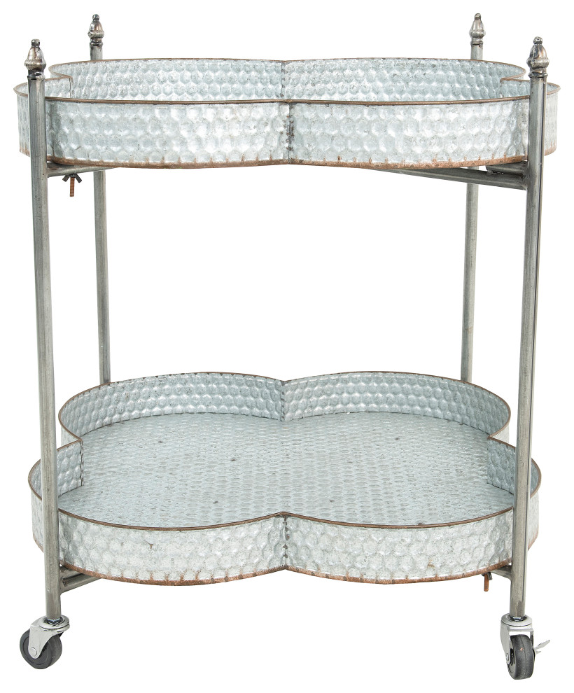cosco serving cart folding gray on Metal 2 Tier Clover Shaped Bar Cart With Caster Wheels Farmhouse Bar Carts By Creative Co Op Houzz