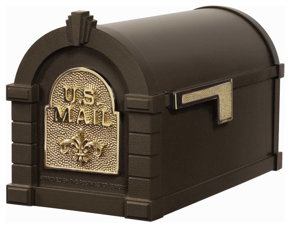 Gaines Mfg Keystone Curbside Bronze Mailbox, Polished Brass, Fleur-De-Lis