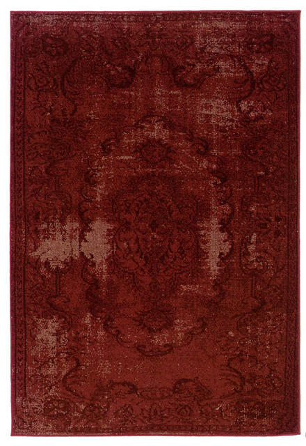 Ophelia Overdyed Traditional Red and Black Rug, 5'3"x7'6"
