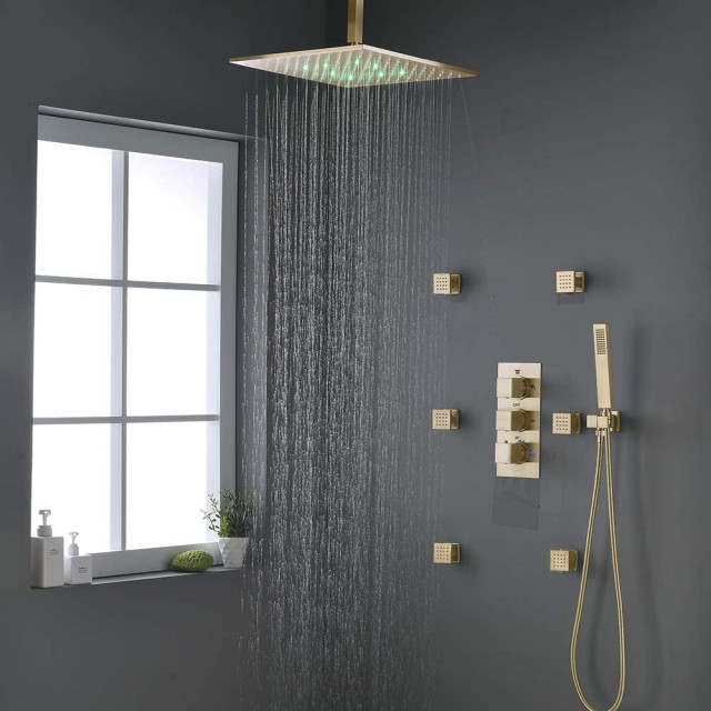 Fontana Verona Brushed Gold Bathroom Thermostatic Shower System Set ...