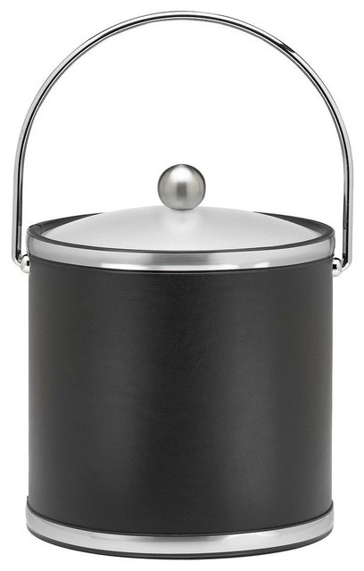 Kraftware Sophisticates Ice Bucket With Bale Handle, Black With Brushed Chrome