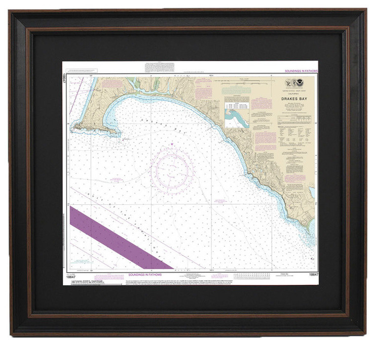 Framed Nautical Chart, Drakes Bay Traditional Prints And Posters