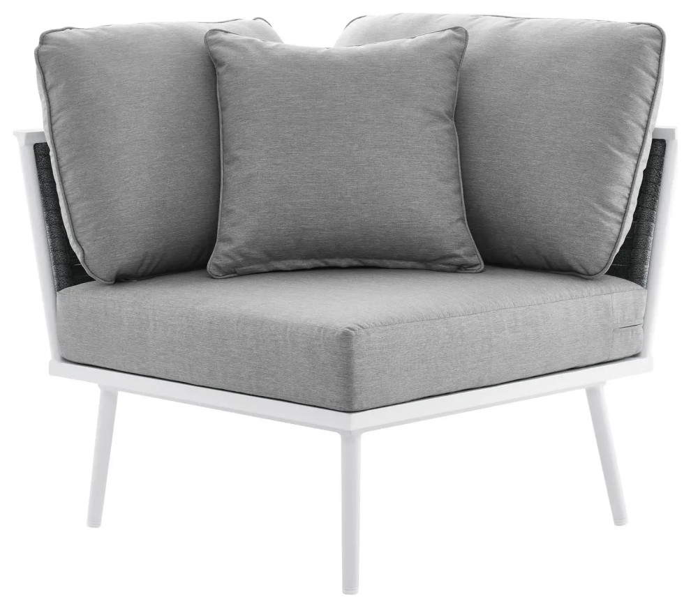Patio Lounge Chair, Corner Design With White Aluminum Frame and Gray