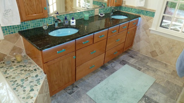 Bathroom Vanity With Uneek Glass Fusions Sea Glass Cabinet