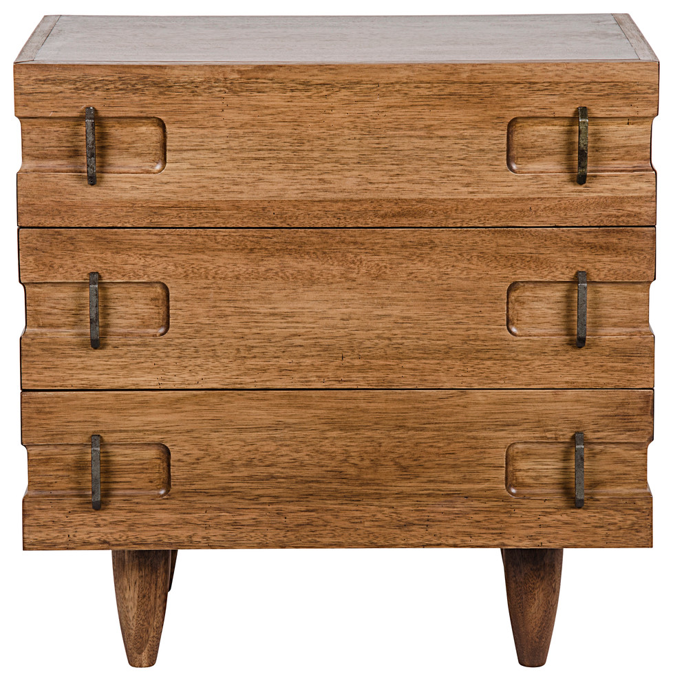 Noir David Dark Walnut Rectangular Nightstand with Metal Accents
