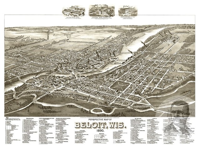 WI from 1890 Vintage Wisconsin Art Old Map of Beloit Historic Decor
