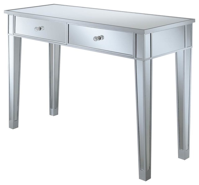 Mirrored Desk Vanity In Silver Finish Transitional Desks And