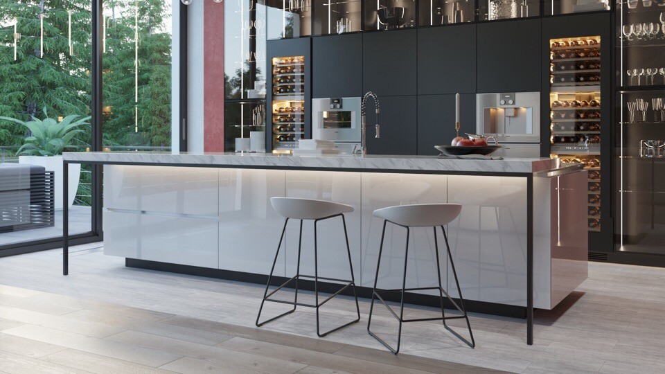 Кухня-гостиная в загородном доме в Подмосковье