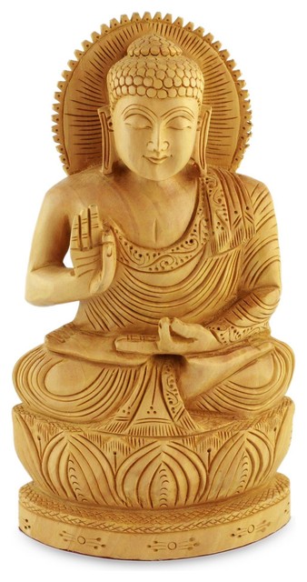 Novica Buddha Hopes For Peace On Earth Wood Statuette - Asian ...