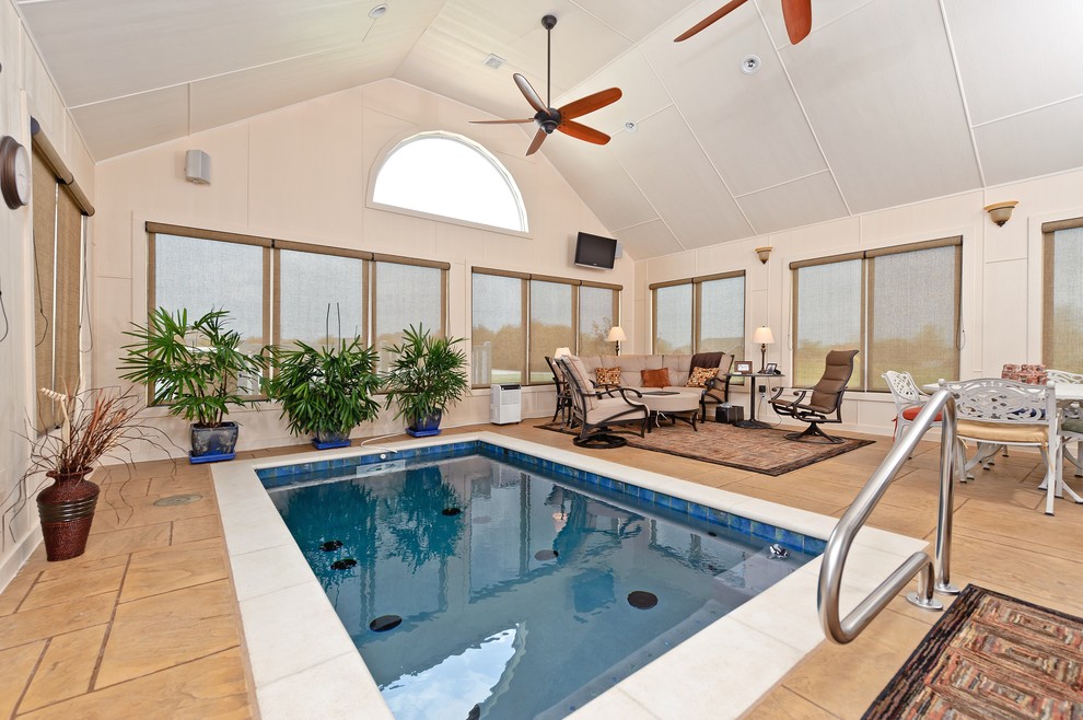 Indoor pool/swim spa Traditional Pool Dallas by DFW Improved