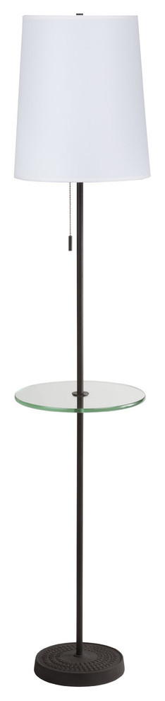 Zoe Tray-Table Floor Lamp In Antique Iron Finish With Gold Silk Glow Shade