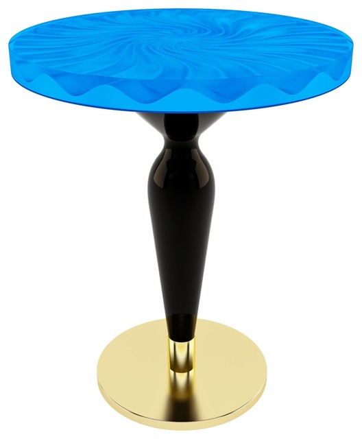 Modern Spiral Wavy Round Table, Epoxy Resin & Wood, Blue
