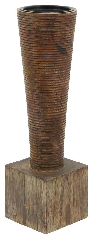 Wood, 13", Geometric Candle Holder, Brown