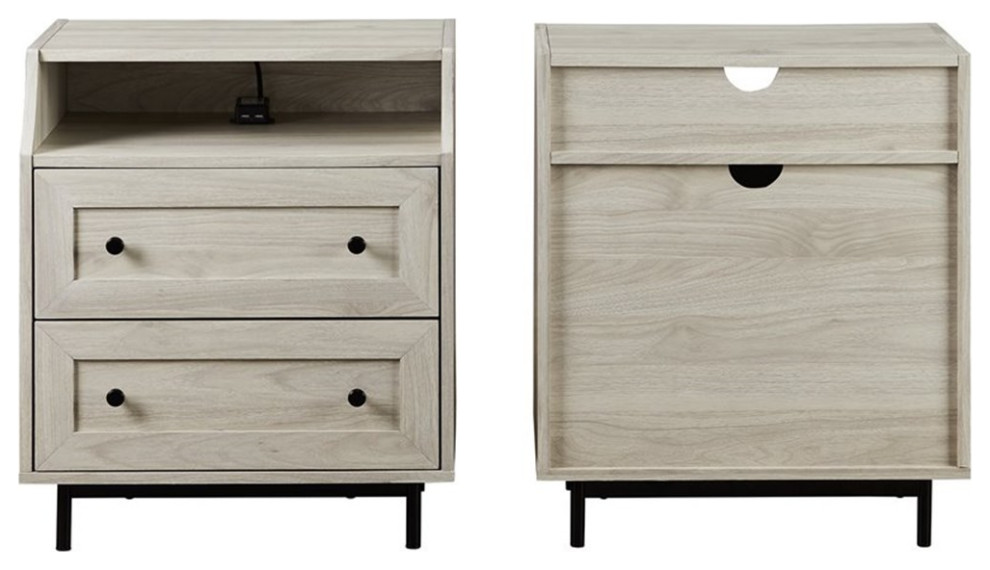 2-Drawer Bedroom Nightstand with USB in Natural Birch (Set of 2)