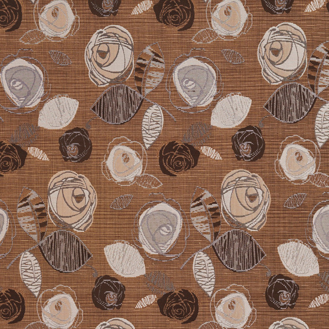 Brown Ivory and Beige Roses Textured Metallic Upholstery Fabric By The Yard