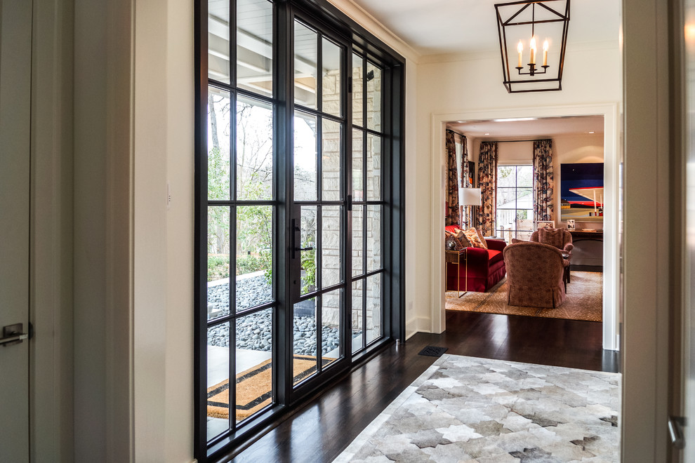 Front door - transitional dark wood floor front door idea in Austin