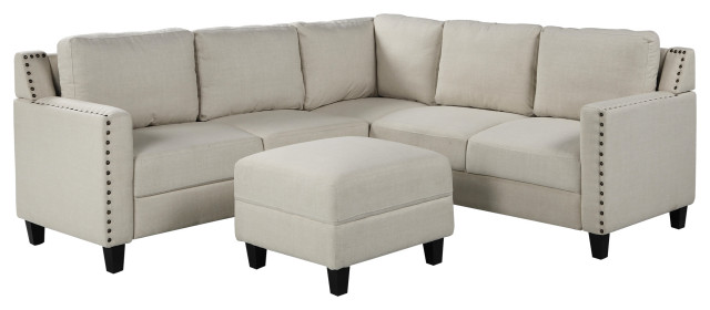 2 Piece Living Room Rivet Modern Upholstered Set, Beige
