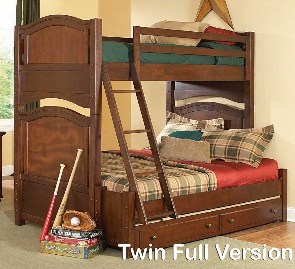 Aris Brown Cherry Twin Full Bunk Bed with Trundle