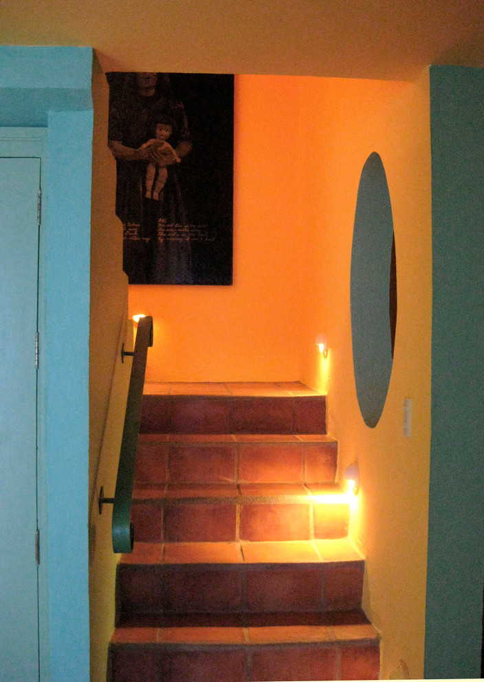 Staircase - contemporary tile straight staircase idea in Other with tile risers