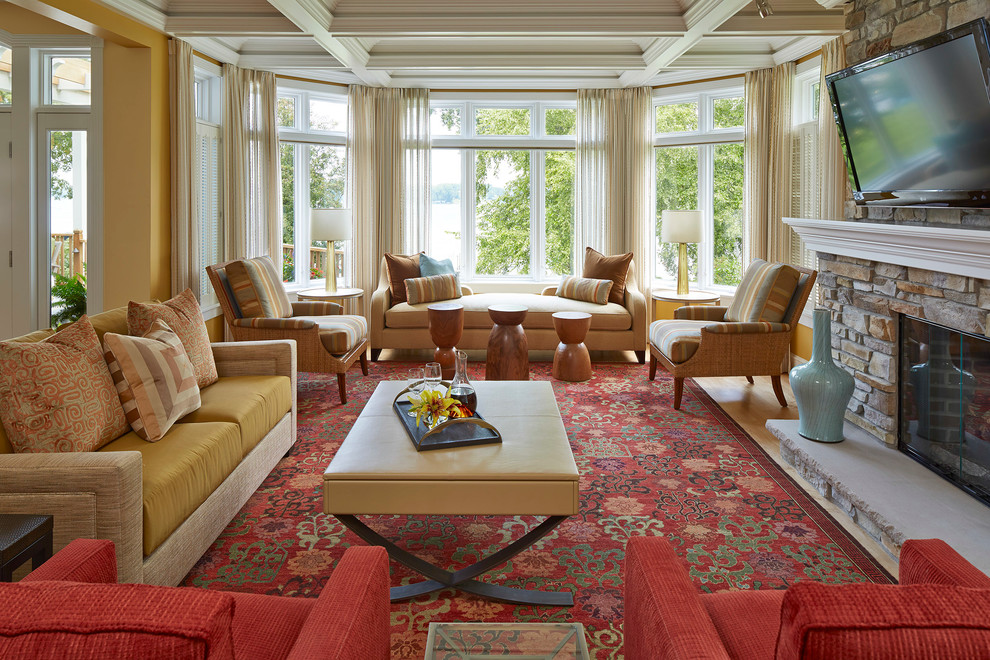 This is an example of a traditional living room in Minneapolis with yellow walls.