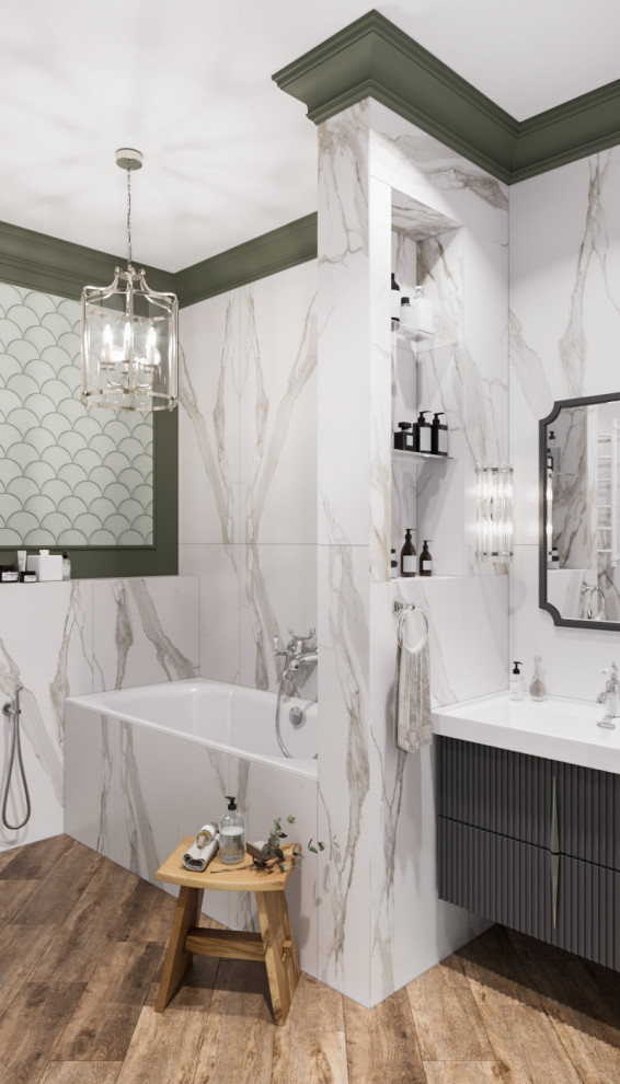 Дизайн интерьера в неоклассике с зелеными акцентами