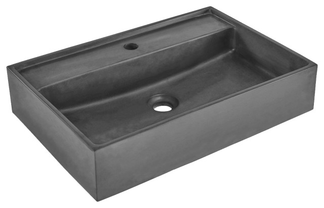 Lisse 16" Square Concrete Vessel Bathroom Sink, Dark Gray