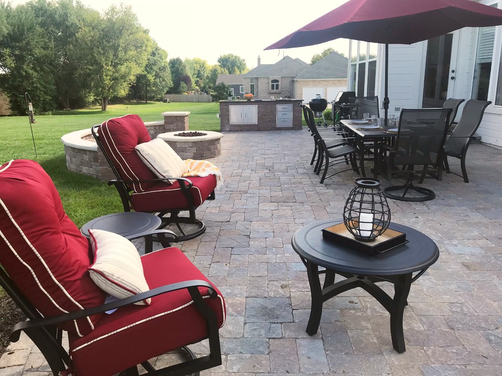 Kansas Paver Patio with Outdoor Kitchen Island, Fire Pit, and Seating