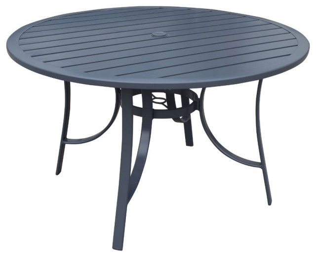 Santa Fe 48 Round Aluminum Dining Table With Slat Top Transitional Outdoor Tables By Courtyard Casual Houzz - Patio Dining Table Round 48