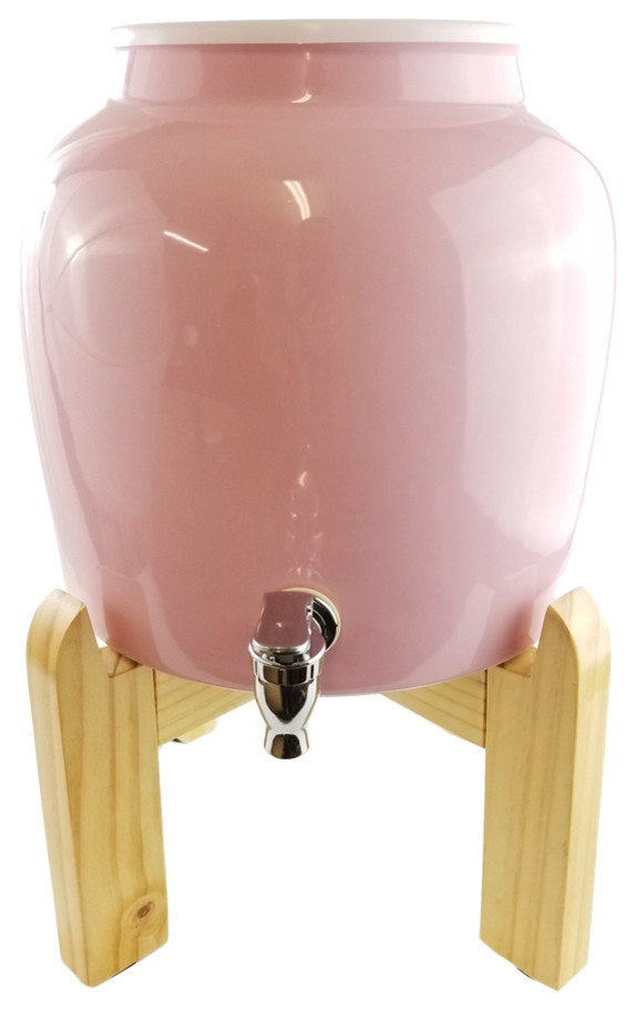 Premium Porcelain Water Crock Dispenser With Wood Stand Contemporary