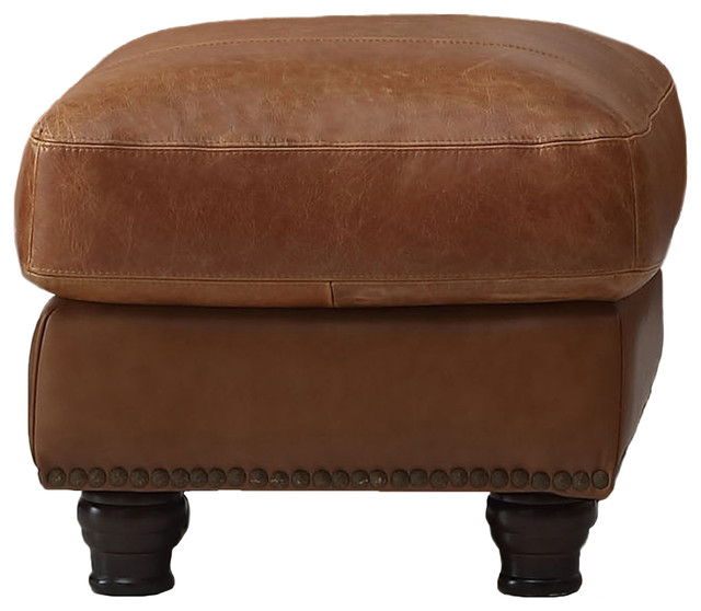 Nathan Top Grain Italian Leather Ottoman Traditional Footstools And