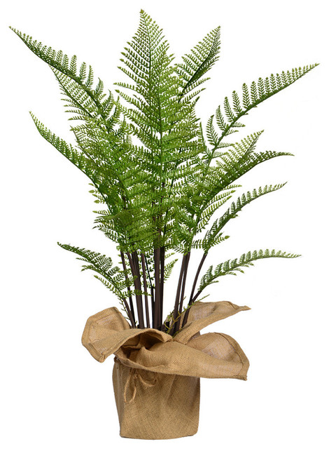 Artificial Faux 42 Tall Fern Plant With Burlap Kit With Eco Planter Tropical Artificial Plants And Trees By Minxny